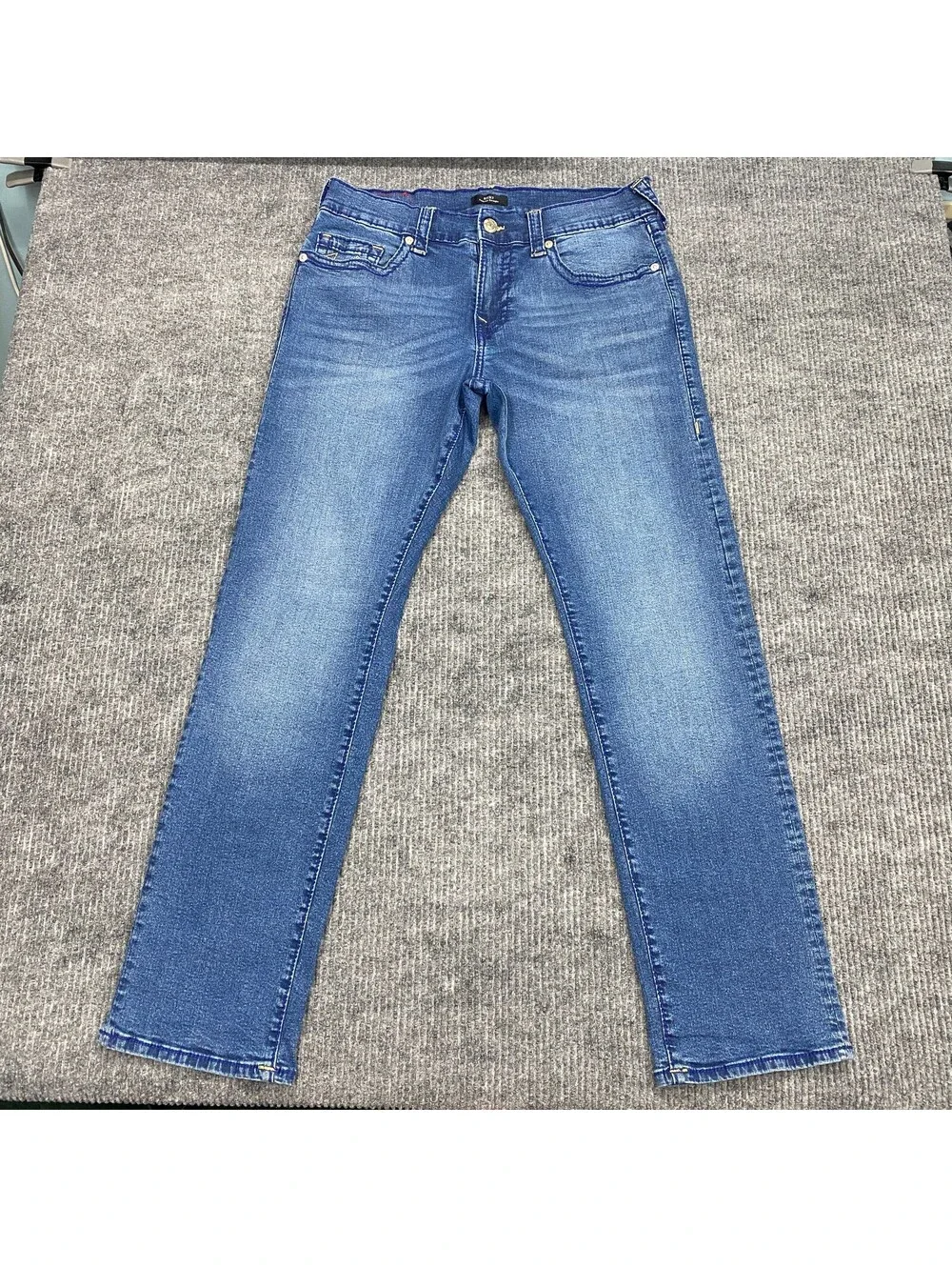True Religion Ricky Relaxed Straight Jeans Mens 34x33 Blue Stretch Denim Pants